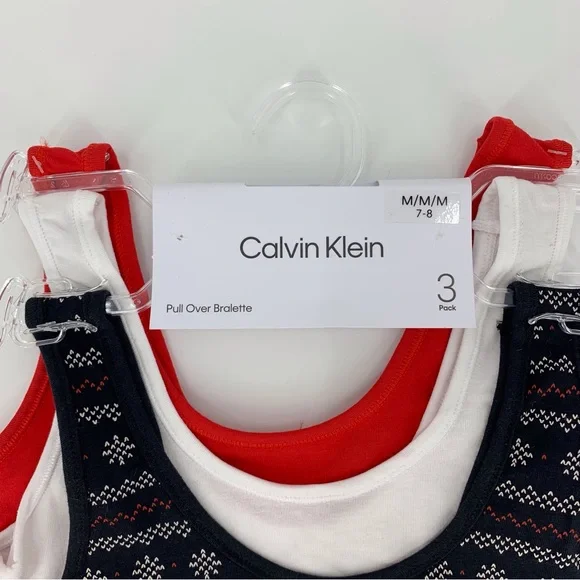 Calvin Klein NWT Girls' Red, Black, and White 3-Pack Pull Over Bralette, Medium - Picture 11 of 12